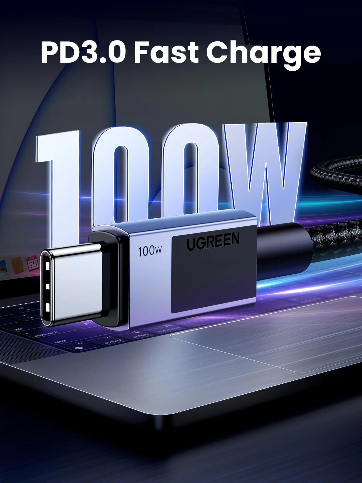 UGREEN 100W USB-C to USB-C Nylon Charger Cable - Image 2