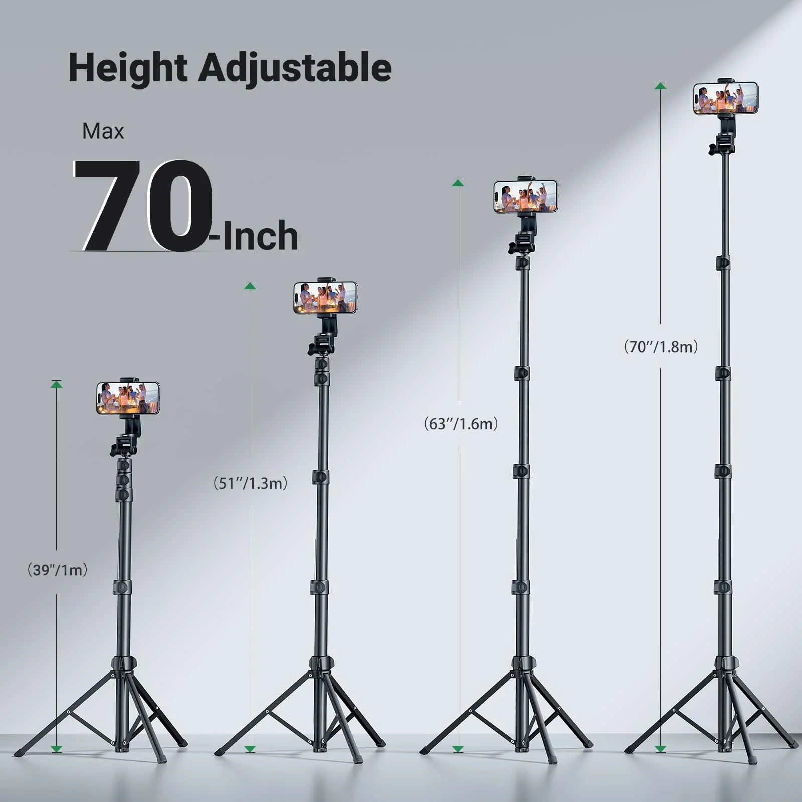 UGREEN 70 inch Aluminum Phone Tripod with Bluetooth Remote - Image 2