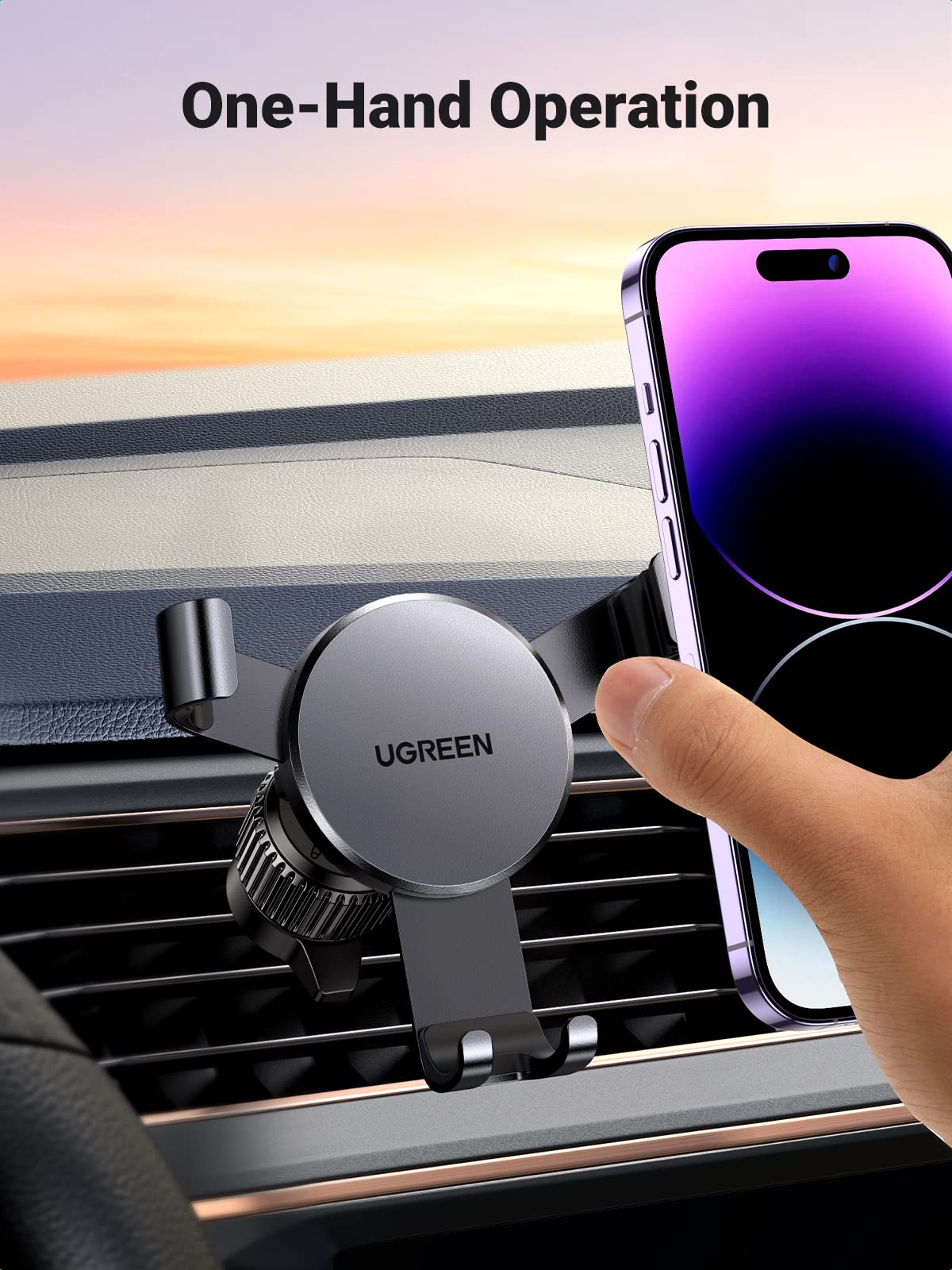 UGREEN Auto Lock 360° Adjustable Air Vent Car Phone Holder (Black) - Image 2
