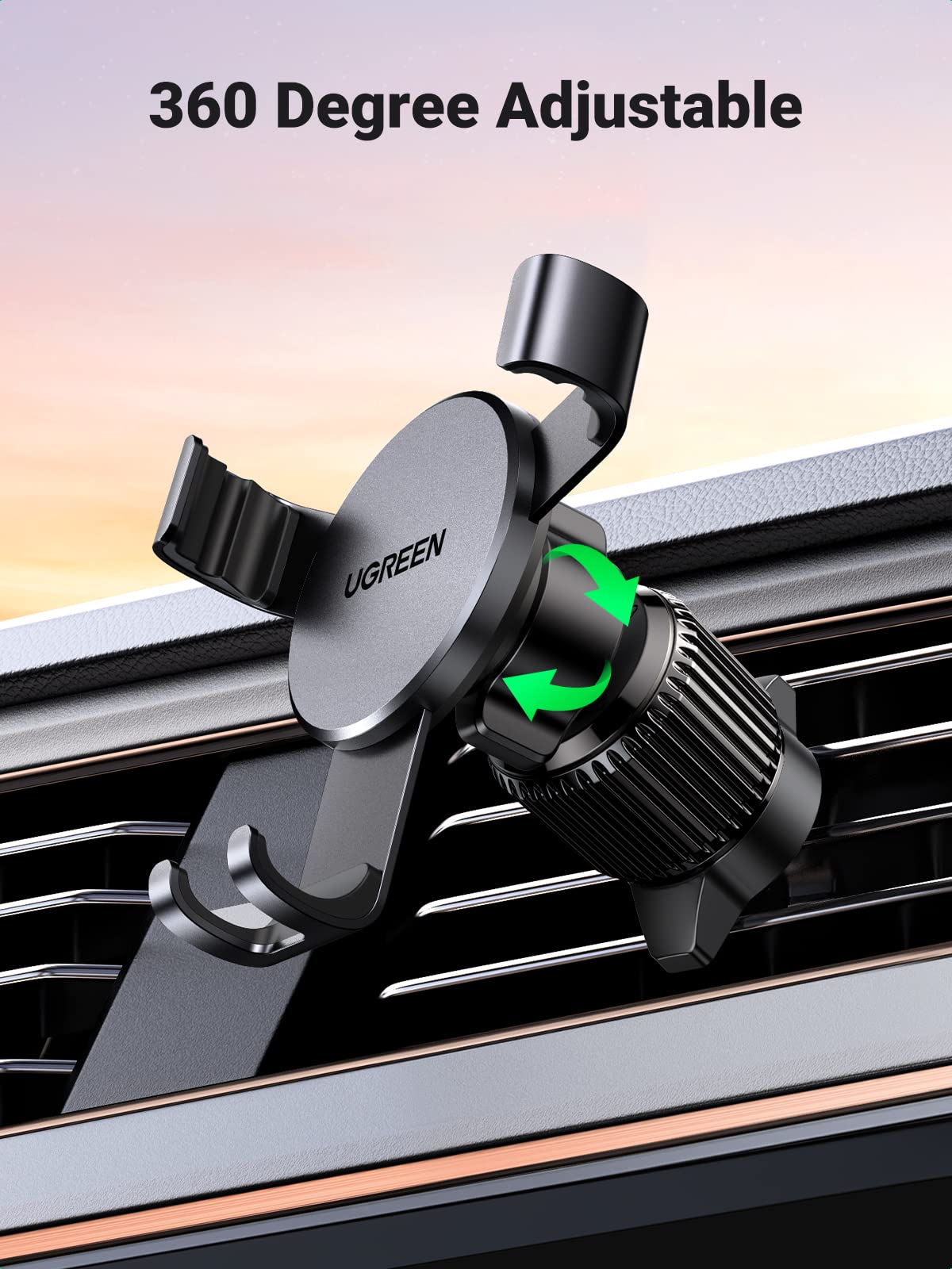 UGREEN Auto Lock 360° Adjustable Air Vent Car Phone Holder (Black) - Image 3