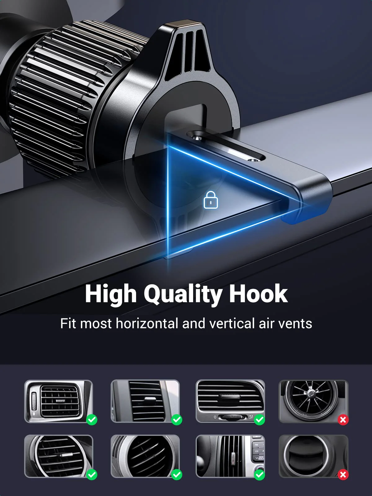 UGREEN Auto Lock 360° Adjustable Air Vent Car Phone Holder (Black) - Image 5
