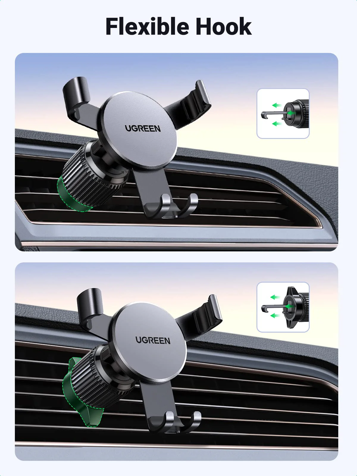 UGREEN Auto Lock 360° Adjustable Air Vent Car Phone Holder (Black) - Image 7