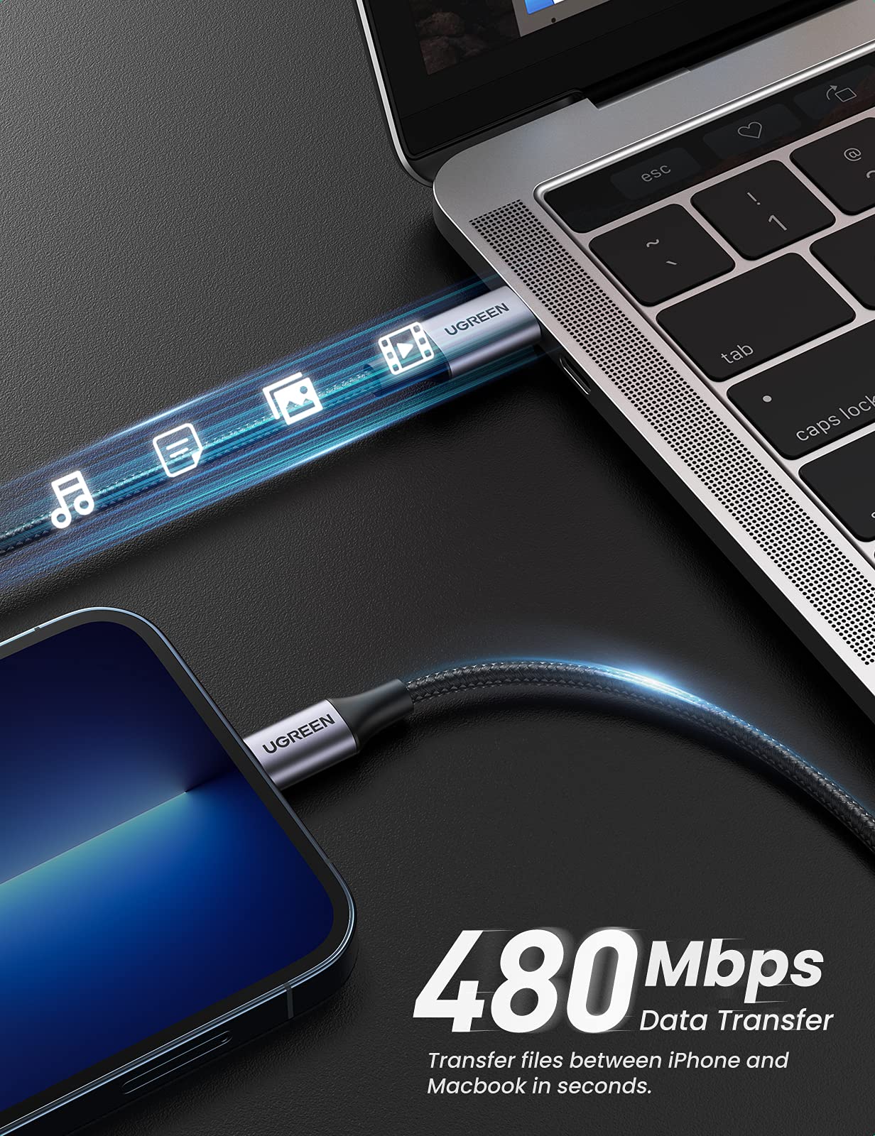 UGREEN MFi Braided PD USB-C to Lightning Cable - Image 4